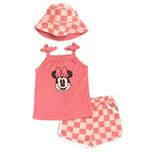 Disney Baby Girls Loop Terry Tank Top, Dolphin Shorts and Hat 3 Piece Outfit Set Newborn to Infant Sizes (0-24 Months)