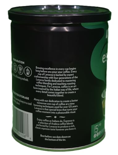 LAVAZZA ESPRESSO DECAFFEINATO GROUND COFFEE BLEND, DECAFFEINATED MEDIUM ROAST, 8-OUNCE CAN