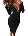 Allegrace Women Sexy Wrap V Neck Long Sleeve Stretch Bodycon Party Bandage Dresses Black S