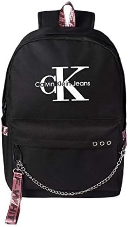 JASOO Children Backpack, CK Logo Pattern Laptop Backpack with USB Charging Port 16 Inch Unisex Student School Bag Canvas Leisure Outdoor Travel Lightweight Large Capacity Rucksack