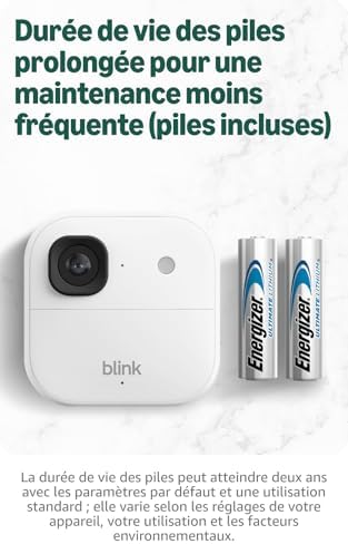 Caméra extérieure 2K+ Blink (nouvelle génération)—Caméra de surveillance connectée sans fil, résolution vidéo 2K, audio amélioré, module de synchronisation de base inclus, système de 4 caméras, blanc