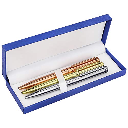 JPSOR Metal Ballpoint Pens, 3 Pack Retractable Business Ballpoint Pens Parker Pens with Black Ink, Gold, Silver and Pose Gold Pens, Medium Point (1.0 mm)