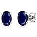 Gem Stone King 2.04 Ct Oval Sapphire Gemstone Birthstone 925 Sterling Silver 4-Prong Stud Earrings