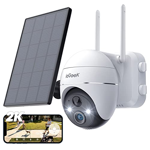 ieGeek (2K Upgrade) Caméra Surveillance WiFi Extérieure sans Fil Solaire, Caméra IP Batterie, Vision Nocturne Couleur, PIR Détection de Mouvement, Sirène d'alarme, Audio Bidirectionnel, SD/Cloud/IP65