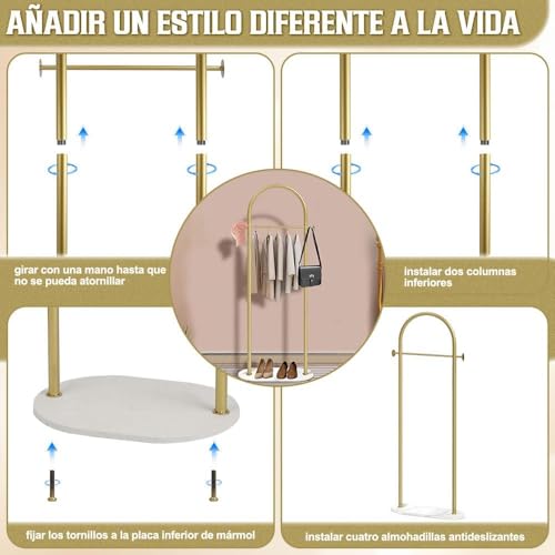 STAZWOUZZ Perchero Moderno Dorado Con Base de Mármol, Perchero Dorado, Soporte para Perchero para Entrada, Perchero para Colgar Sombreros con Base de Mármol ﻿