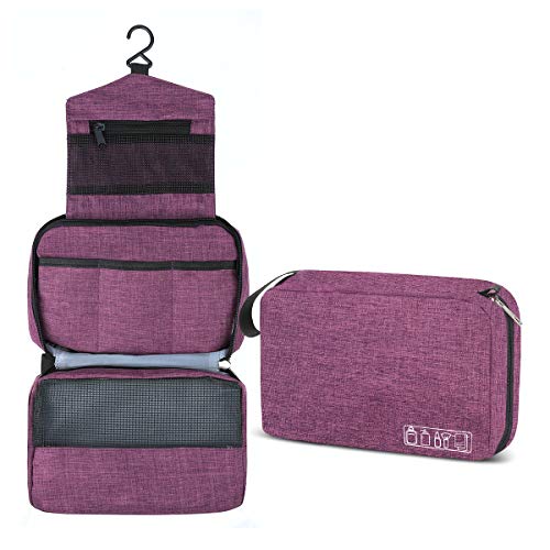 Hanging Toiletry Bag, Hizek Portable Travel Toiletry Bag Waterproof Large Capacity Cosmetic Organizer for Women with 4 Compartments & 1 Sturdy Hook,Perfect for Travel/Daily Use (Fuchsia)