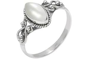 SILVEBIZ Ring, 925 Sterling Silver Statement Ring For Women, Handmade Ring Gemstone Promise Ring for Birthday Christmas Gift For Her Ring Size US