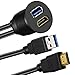 BATIGE USB 3.0 & HDMI to HDMI + USB3.0 AUX Extension Dash Panel Waterproof Car Flush Mount Cable for Car Boat and Motorcycle - 3ft