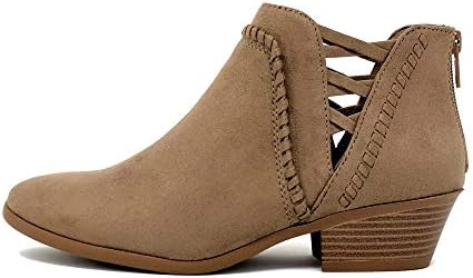 SodaSincere Women's Low Ankle Heel Bootie with Elastic Cross Straps