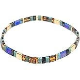 Sonateomber Tila Flat Beaded Stretch Bracelets for Women, Trendy Stackable Colorful Glass Square Beads Stack Bracelet Beach Jewelry Gift