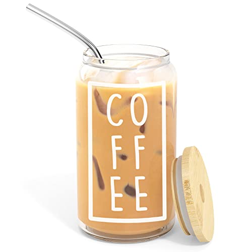 16 oz Iced Coffee Cup with Bamboo Lids and Straws Mason Jar Cups