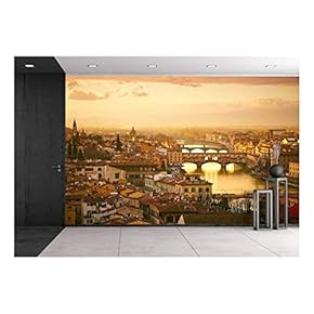 Sunset View of Bridge Ponte Vecchio. Florence, Italy - Removable Wall Mural | Self-Adhesive Large Wallpaper - 66x96 inches