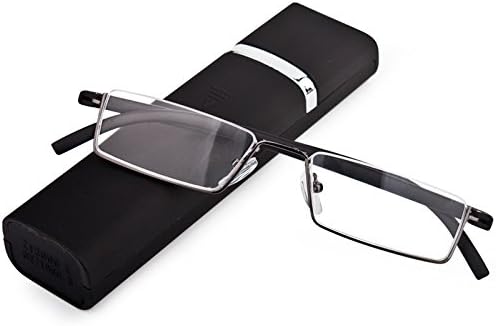 Lightweight Flexible Half Frame Reading Glasses Pocket Readers Portable Semi Rimless Eyeglasses Eyewear with Case for Men Women (Matt Black, 2.5 X)