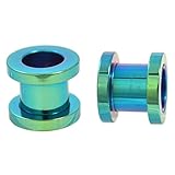 Pair (2) Green Titanium Screw Fit Ear Plugs Anodized Tunnels Gauges- 2G 6.5MM