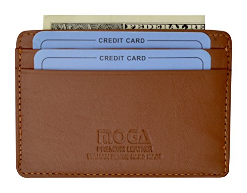 Moga Genuine Leather Slim Credit Card Holder (Tan)