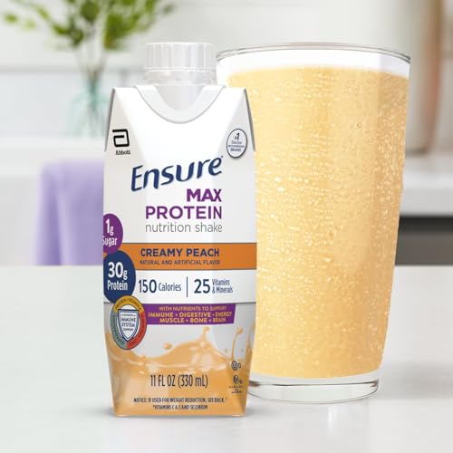 ENSURE MAX PROTEIN CREAMY PEACH NUTRITION SHAKE | 30G PROTEIN, 1G SUGAR, 4G FIBER BLEND | 4 PACK
