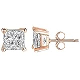 5mm By 5mm Rose Gold Overlay Square Cubic Zirconia Stud Earrings in 925 Sterling Authentic Silver