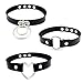 calary PU Leather Goth O ring and Love Heart Collar Chain for Women Girl (3 Set Black 3)