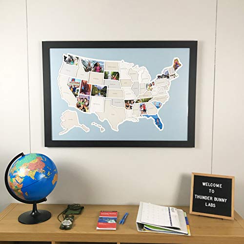 Thunder Bunny Labs 50 States USA Photo Map - Frame Optional - Made in America (Printed Map, Black Frame)