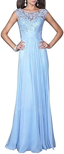 Liujos Women's Evening Party Prom Gown Formal Bridesmaid Cocktail Chiffon Lace Dress (M, Sky Blue)