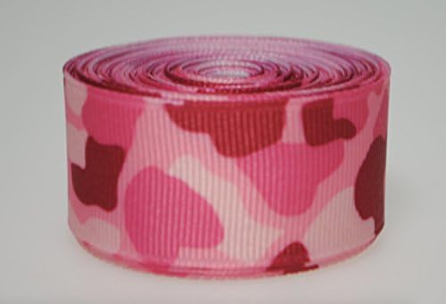 Camouflage Print 7/8" Wide Grosgrain Ribbon (Light Pink, 5 Yards)