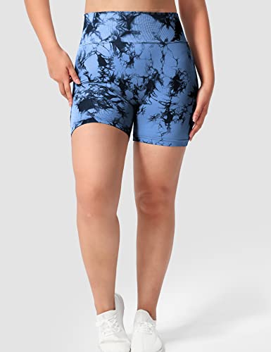 TSUTAYA WOMEN WORKOUT SCRUNCH SHORTS 5″ SEAMLESS HIGH WAISTED BOOTY GYM SHORTS TIE DYE BUTT LIFTING BIKER GYM SHORTS