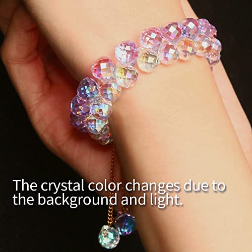 Sparkly Crystal Bracelet Clear & Purple Double Row Crystal Charm Bracelet Strand Bracelet with Adjustable Steel Chain and Gift Box Set