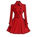 ForeMode Women Swing Double Breasted Wool Pea Coat with Belt Buckle Spring Mid-Long Long Sleeve Lapel Dresses Outwear