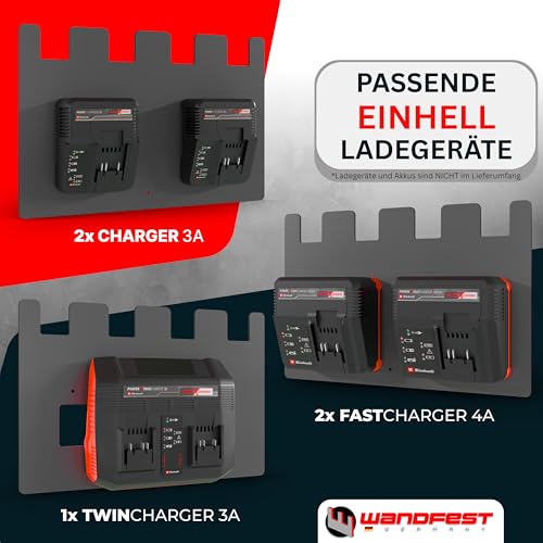 Wandfest Wall Mount for Einhell Batteries and Chargers, The Original, Glossy and Matt Side, Made in Austria, Robust Einhell Battery Holder for 1–4 Batteries