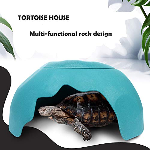 OMEM Reptiles House Reptile Hide Habitat Humidify Cave,Reptile Hideouts Box Landscaping with 2 Ceramic Sink for Beard Dragons Lizards Snakes Turtles Spiders Amphibians Reptiles Supplies (Small, Blue)