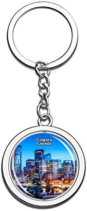 Keychain Calgary Canada Keychain 3D Crystal Spinning Round Stainless Steel Keychains Travel City Souvenir Key Chain Ring
