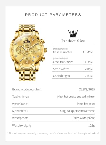 OLEVS Watch for Men Diamond Business Dress Analog Quartz Stainless Steel Waterproof Luminous Date Two Tone Luxury Casual Wrist Watch Blue, gold watches 3655, men watch