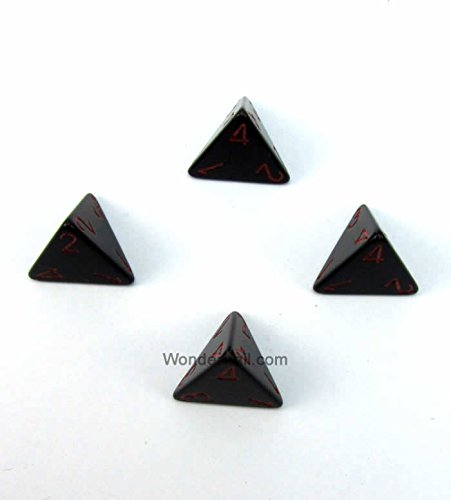 WCXPQ0418E4 Black Opaque Dice with Red Numbers D4 Aprox 16mm (5/8in) Pack of 4 Dice Chessex