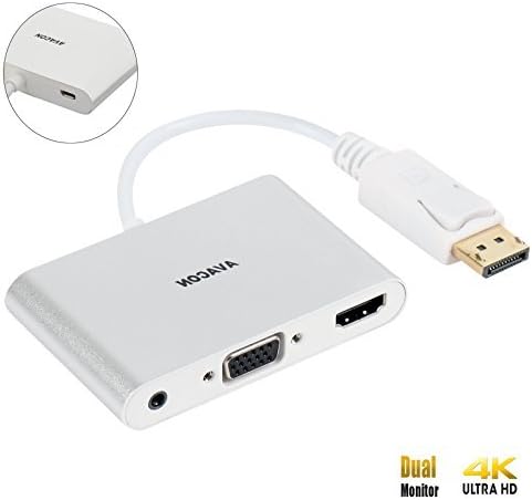 4K Dp Displayport 1.2 to HDMI VGA Splitter Adapter, Avacon Dp Display Port to HDMI VGA Converter with Aluminium Case for DELL Lenovo HP and Other Brand