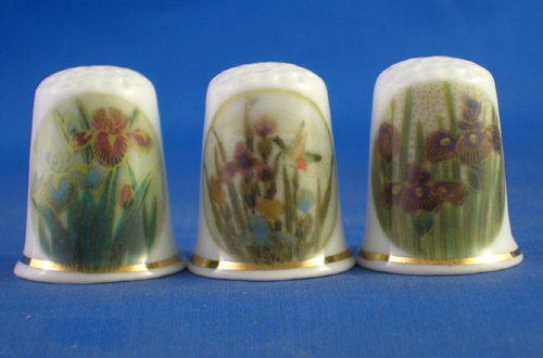 Porcelain China Collectable Thimbles - Set of Three Japanese Lilies