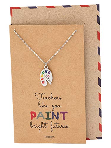 Quan Jewelry Artist Painter's Palette Necklace, Art Teacher Gifts with Greeting Card, Adjustable Stainless Steel Chain from 16-inch to 18-inch
