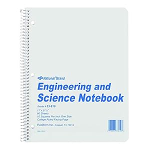National Engingeering and Science Notebook, 10 x 10 Quad and College Ruling, Gray Cover, 11″ x 8.5″, 60 Sheets (33610)