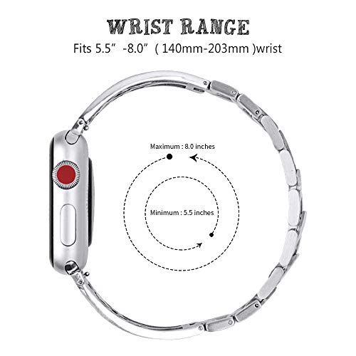 YvY Metal Stainless Steel Band Compatible with Apple Watch Band 38mm 40mm 42mm 44mm, Replacement Wristband for iWatch Series SE 7 6 5 4 3 2 1 for Women Men with Flower Bling Diamond Replacement Bracelet