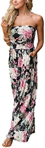 YIHUAN Women's Strapless Wrapped Chest Floral Print Maxi Dress
