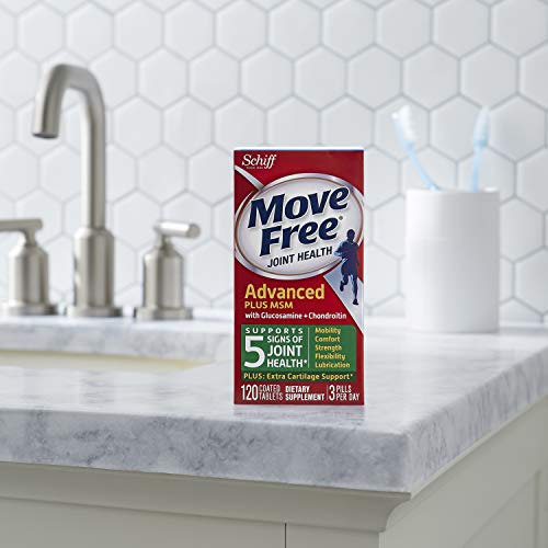 MOVE FREE ADVANCED GLUCOSAMINE CHONDROITIN MSM JOINT SUPPORT SUPPLEMENT, SUPPORTS MOBILITY COMFORT STRENGTH FLEXIBILITY & BONE – 120 COUNT (PACK OF 3)