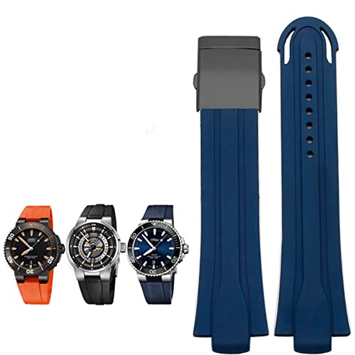 SXWVSDHY CYSUE 24mm*12mm Lug End Rubber Waterproof Watchband For Oris Wristband Silicone Watch Strap Stainless Steel Folding Clasp, Blue-black, Dsb1568