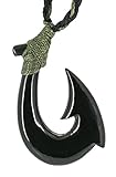 Earthbound Pacific Black Horn Stylized Maori Hawaiian Fish Hook Necklace (Black/Green)