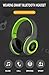 Bluetooth Headphones Over Ear, Hi-Fi Stereo Wireless Headset, Foldable, Soft Memory-Protein Earmuffs, Built-in Mic and Wired Mode for PC/ Cell Phones/ TV (Green)