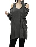 Allegra K Women's Long Sleeves Cut Out Shoulders Oversized Tunics M Dark Grey