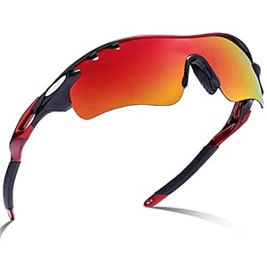 Carfia Outdoor-gepolariseerde zonnebril, UV400-bril, sportbril, fietsbril met 5 verwisselbare lenzen voor skiën, golfen…