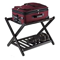 ReallyGO-US Direct Home Luggage Rack Stand with Shoe Shelf - Compact Folding Design - Bedroom Guest Room Suitcase Home Organization - Stable Durable Suitcases Racks Foldable Baggage Holder - Black