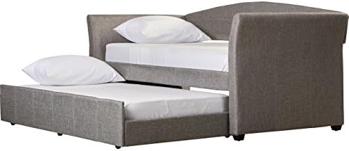 Daybed with Trundle Roll-Out Side Semi-Angled Arms and a Low Back in Grey Beige and Dark Grey Plus FREE GIFT (Grey)