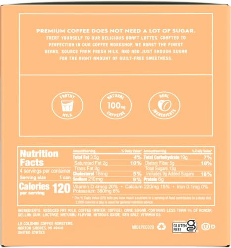 LA COLOMBE CARAMEL DRAFT LATTE – 9 FLUID OUNCE, 4 COUNT – COLD-PRESSED ESPRESSO AND FROTHED MILK + REAL CARAMEL – MADE WITH REAL INGREDIENTS – GRAB AND GO COFFEE