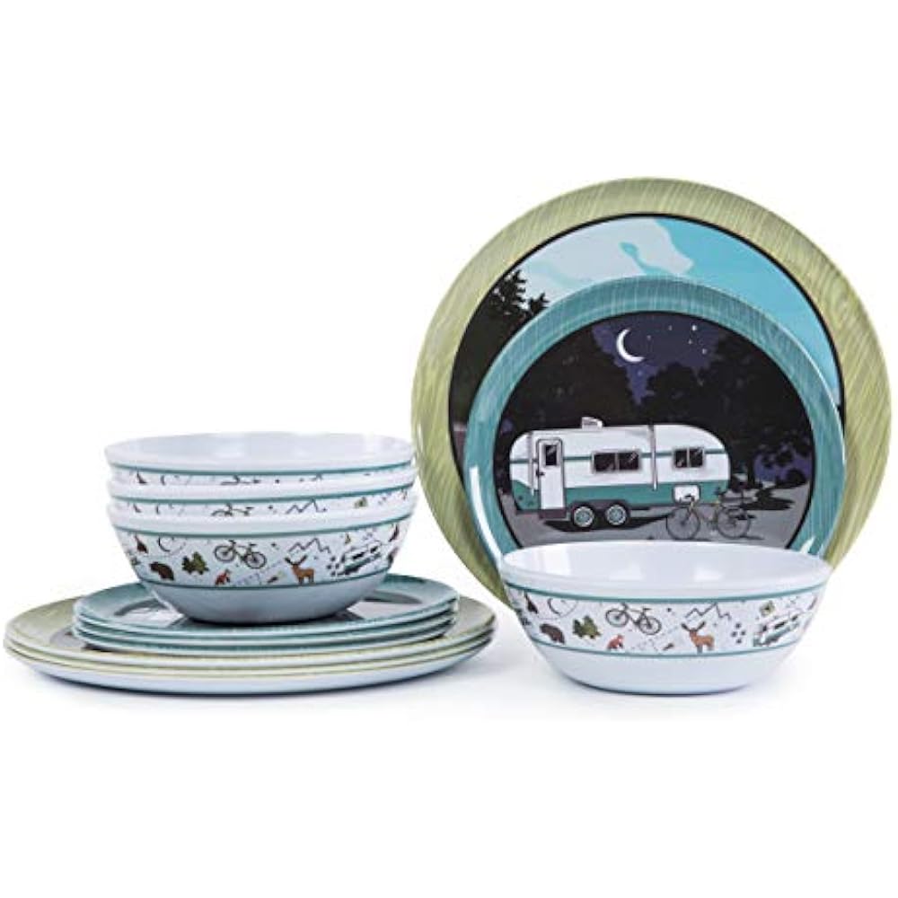 12pcs Dinnerware Sets Melamine Set For 4, Outdoor Indoor Use Dishes