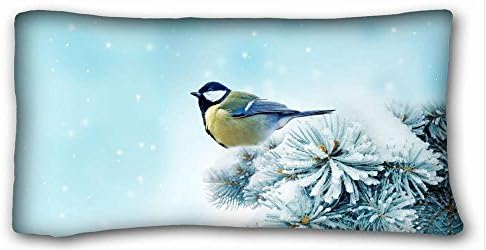 Custom Characteristic ( Animals bird chickadees spruce snow ) Soft Pillow Case Cover 20*36 Inch (One Sides)Zippered Pillowcase suitable for Twin-bed PC-Green-16063